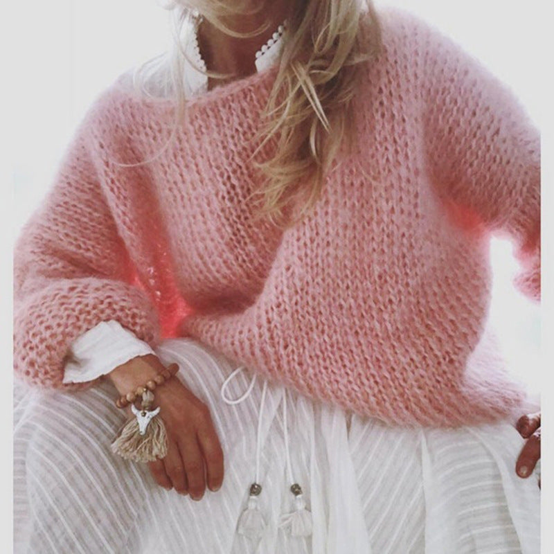 Damen Strickpullover mit flauschiger Oberfläche