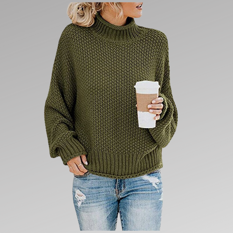 Damen Strickpullover mit hohem Rundhals und Struktur