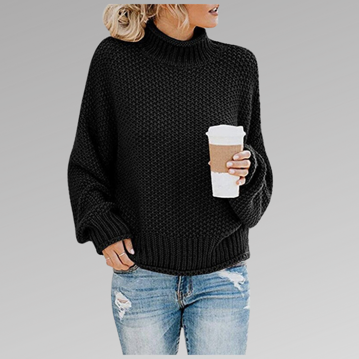 Damen Strickpullover mit hohem Rundhals und Struktur
