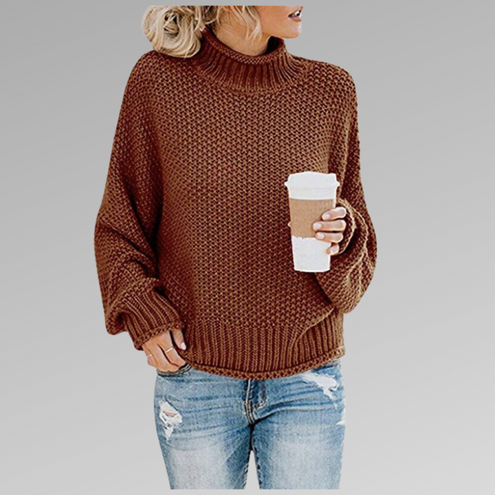 Damen Strickpullover mit hohem Rundhals und Struktur