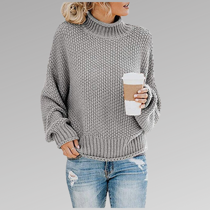 Damen Strickpullover mit hohem Rundhals und Struktur