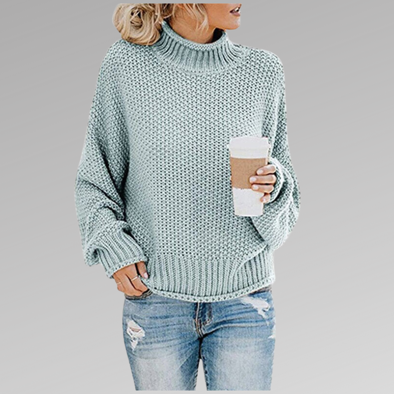 Damen Strickpullover mit hohem Rundhals und Struktur