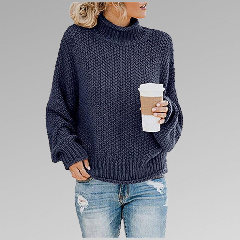 Damen Strickpullover mit hohem Rundhals und Struktur