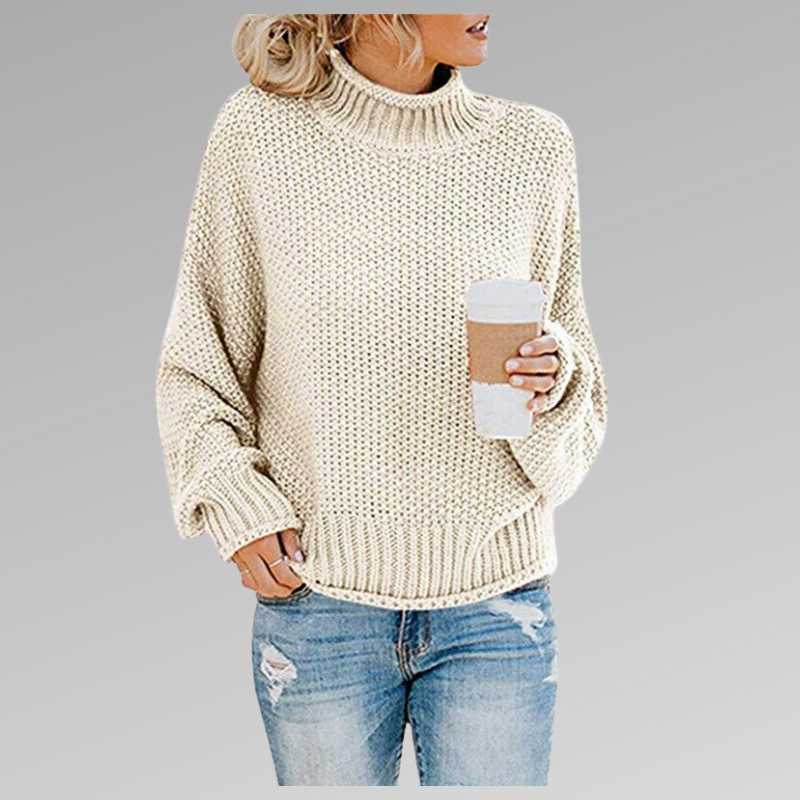 Damen Strickpullover mit hohem Rundhals und Struktur