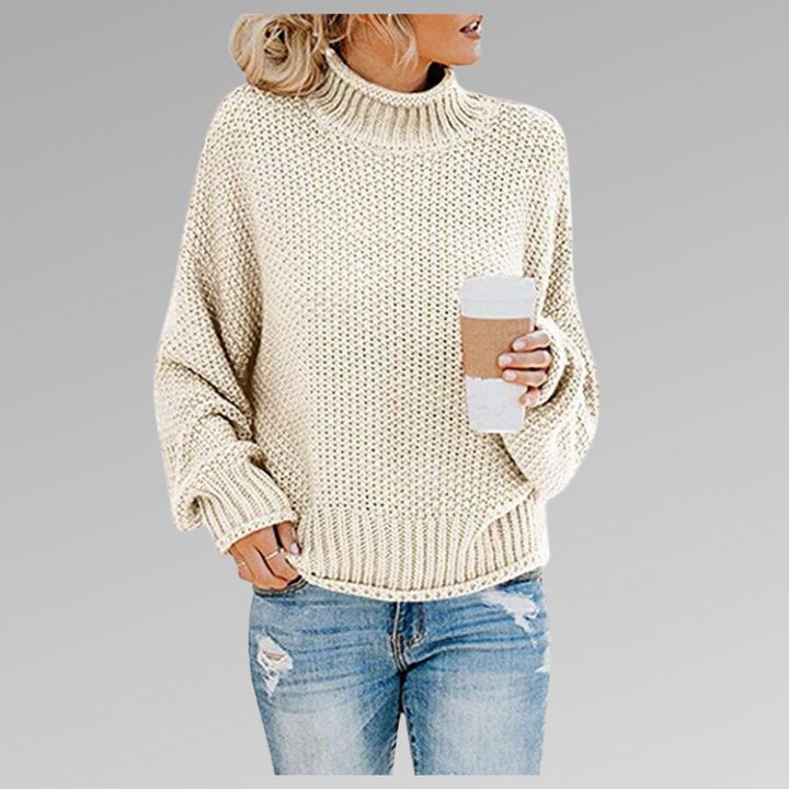 Damen Strickpullover mit hohem Rundhals und Struktur