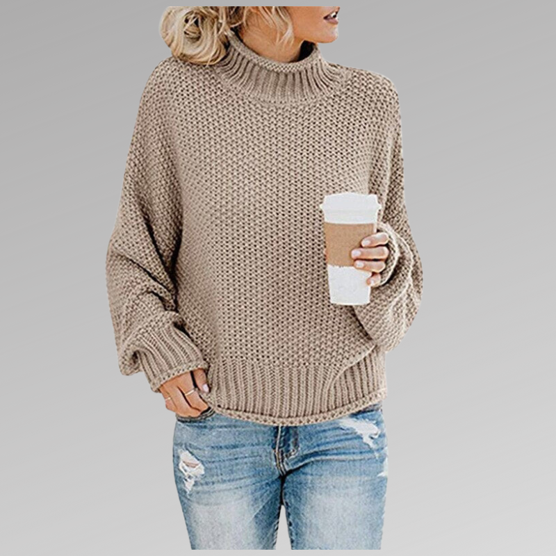 Damen Strickpullover mit hohem Rundhals und Struktur