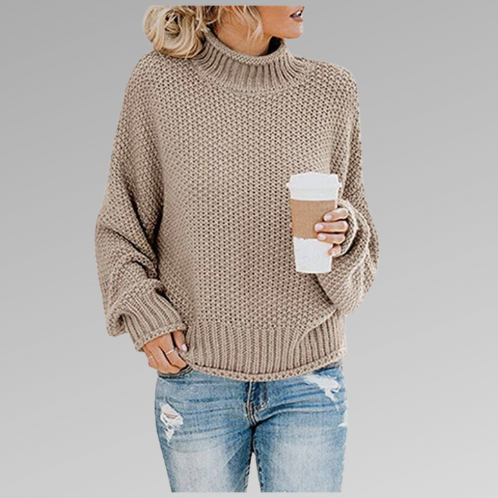Damen Strickpullover mit hohem Rundhals und Struktur
