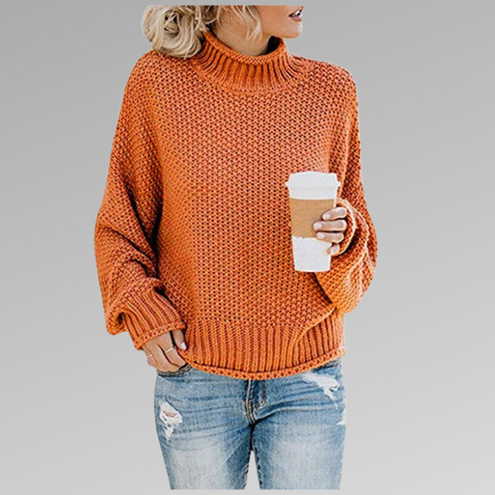 Damen Strickpullover mit hohem Rundhals und Struktur