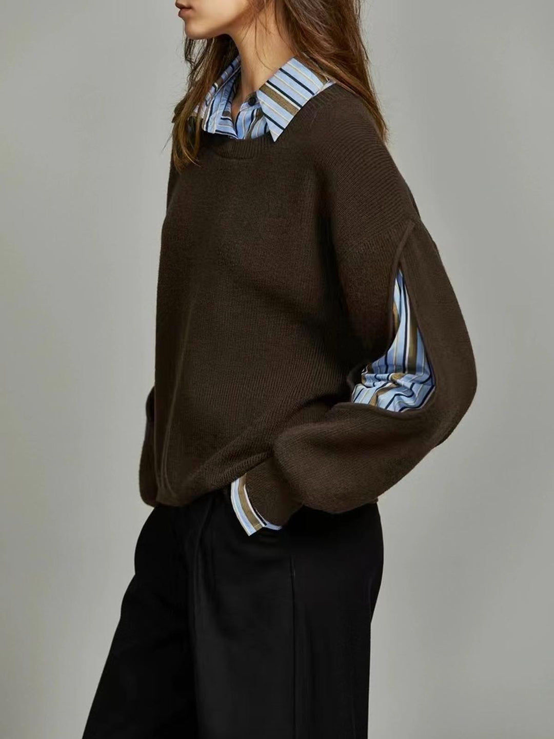 Damen Strickpullover mit seitlichen Ärmelschlitzen