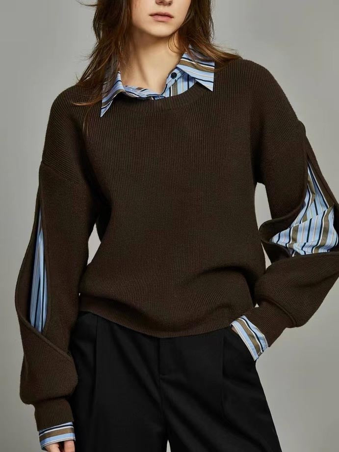 Damen Strickpullover mit seitlichen Ärmelschlitzen
