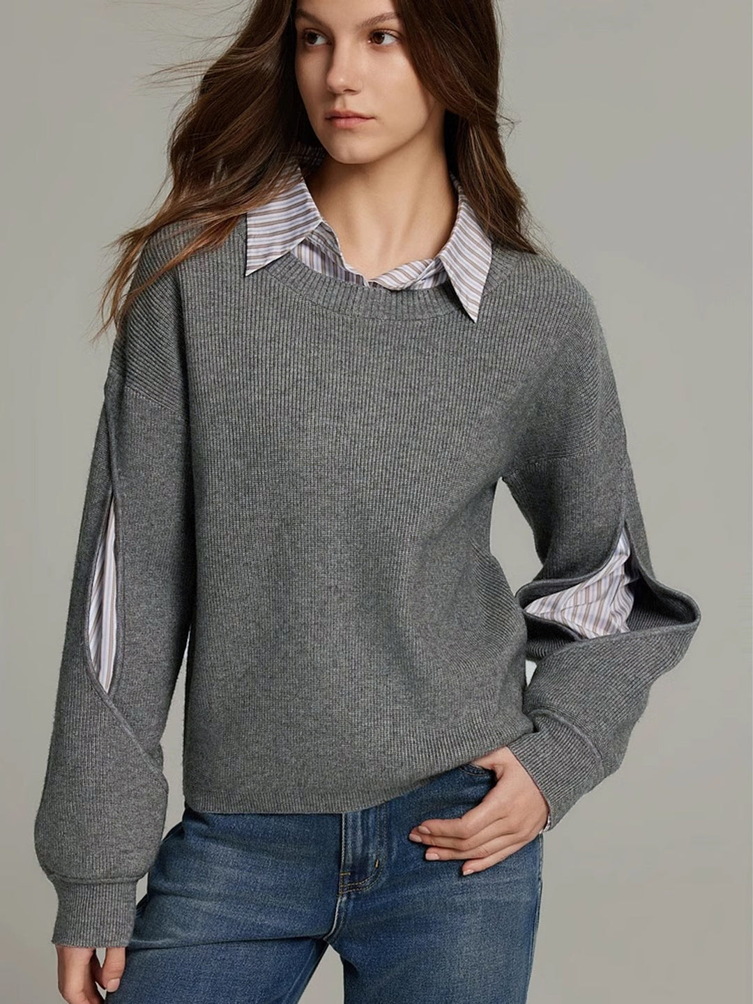 Damen Strickpullover mit seitlichen Ärmelschlitzen