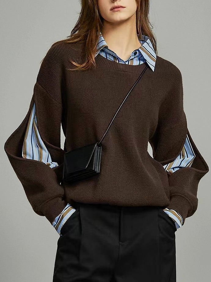 Damen Strickpullover mit seitlichen Ärmelschlitzen