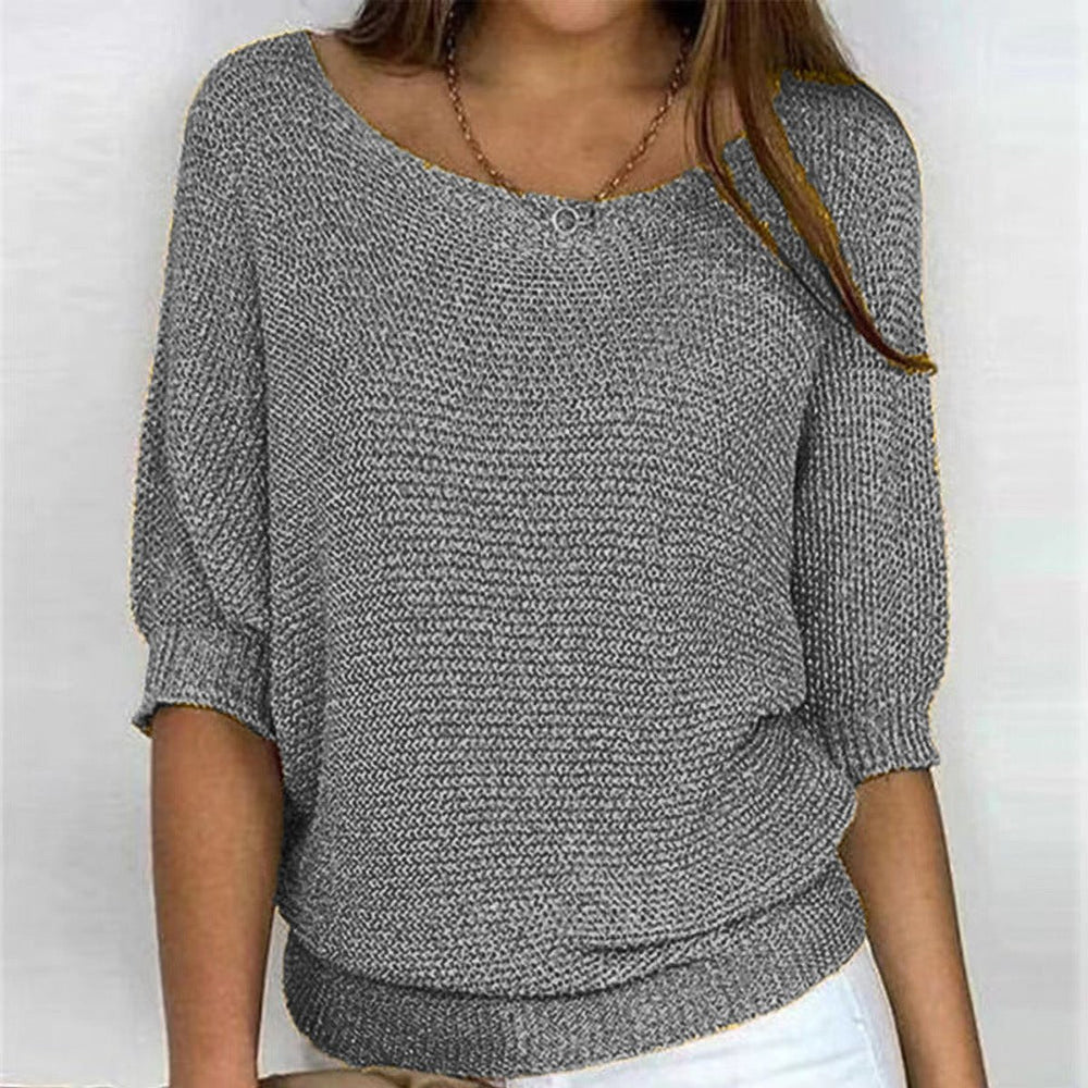 Damen Strickpullover mit weitem Rundhalsausschnitt