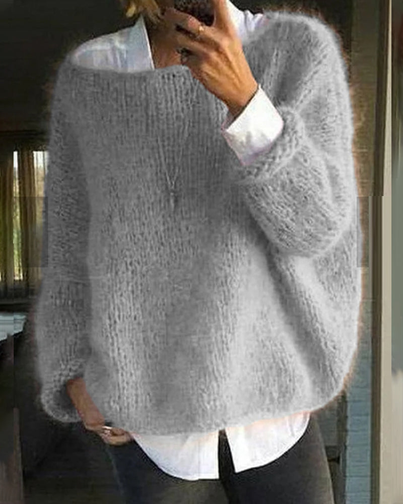 Damen Strickpullover mit weitem, tiefem Ausschnitt