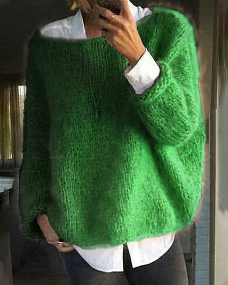 Damen Strickpullover mit weitem, tiefem Ausschnitt