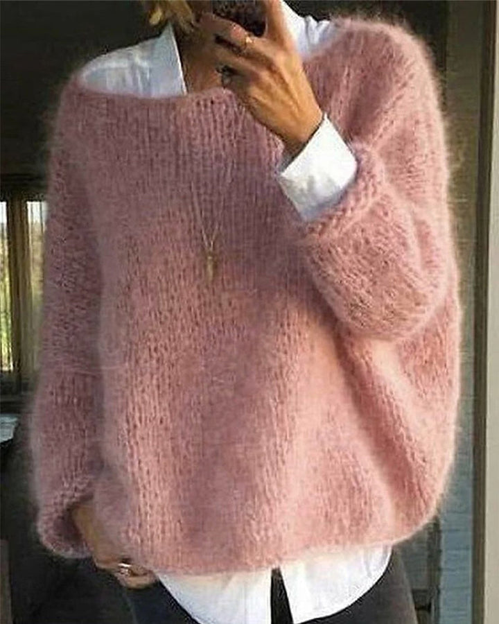 Damen Strickpullover mit weitem, tiefem Ausschnitt