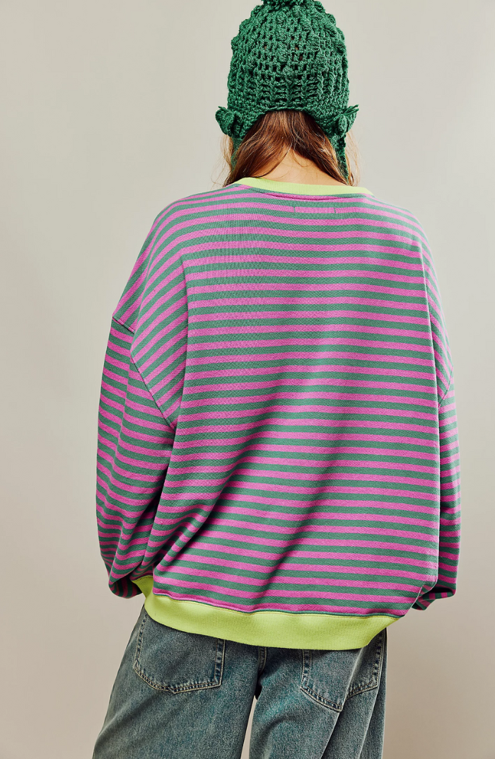 Damen Sweatshirt mit schmalen Streifen und Rundhals