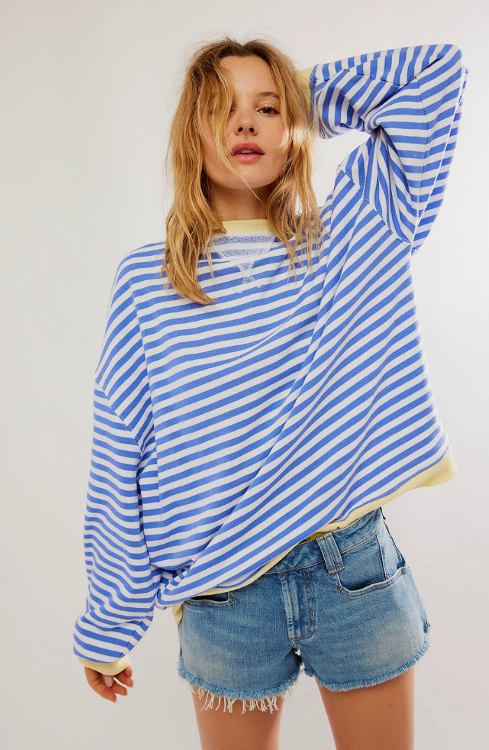 Damen Sweatshirt mit schmalen Streifen und Rundhals