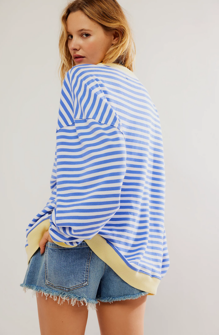 Damen Sweatshirt mit schmalen Streifen und Rundhals