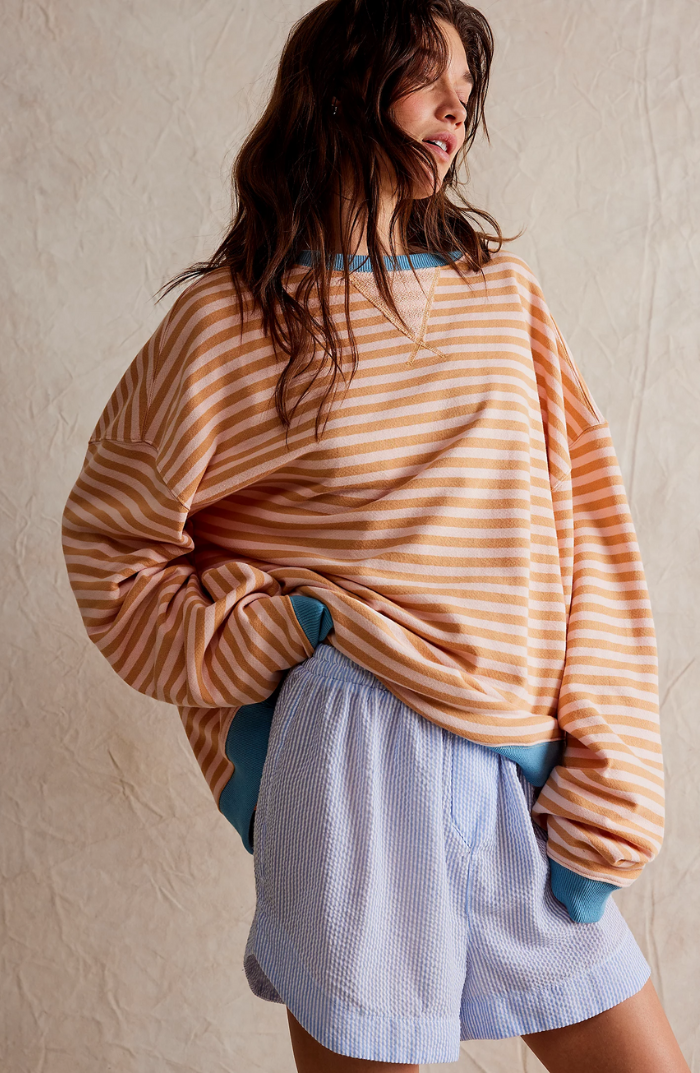 Damen Sweatshirt mit schmalen Streifen und Rundhals