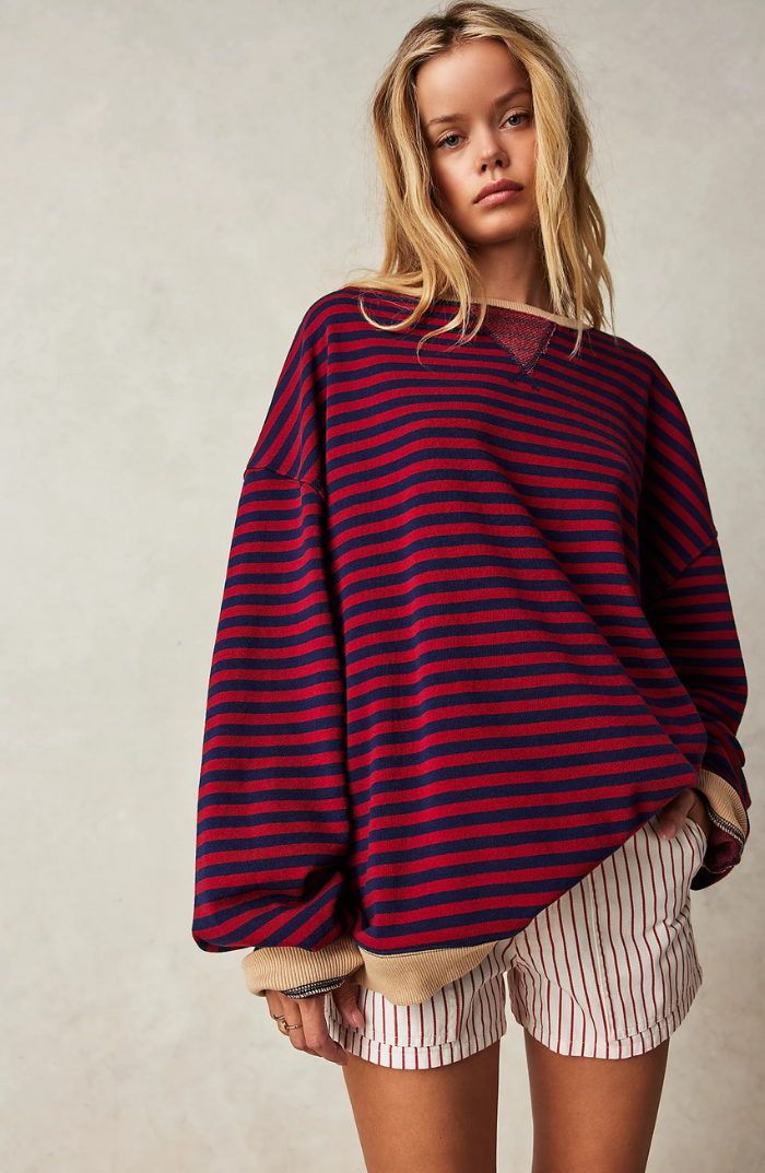 Damen Sweatshirt mit schmalen Streifen und Rundhals
