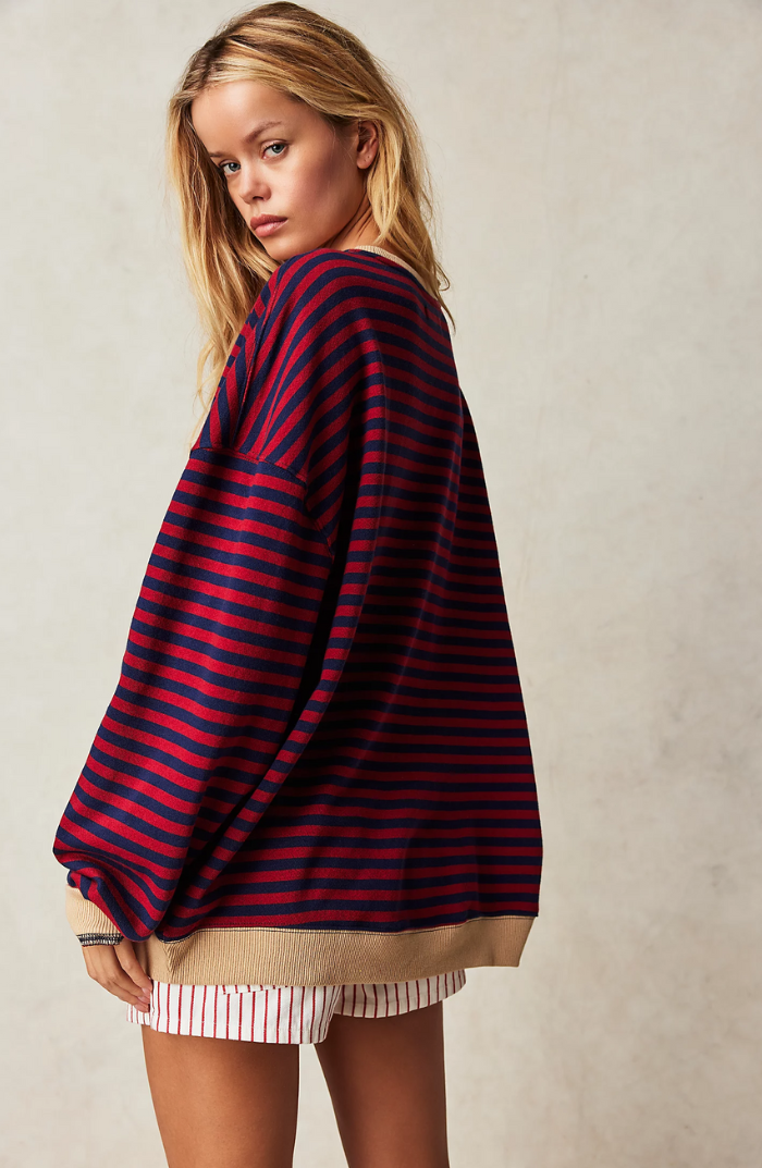 Damen Sweatshirt mit schmalen Streifen und Rundhals