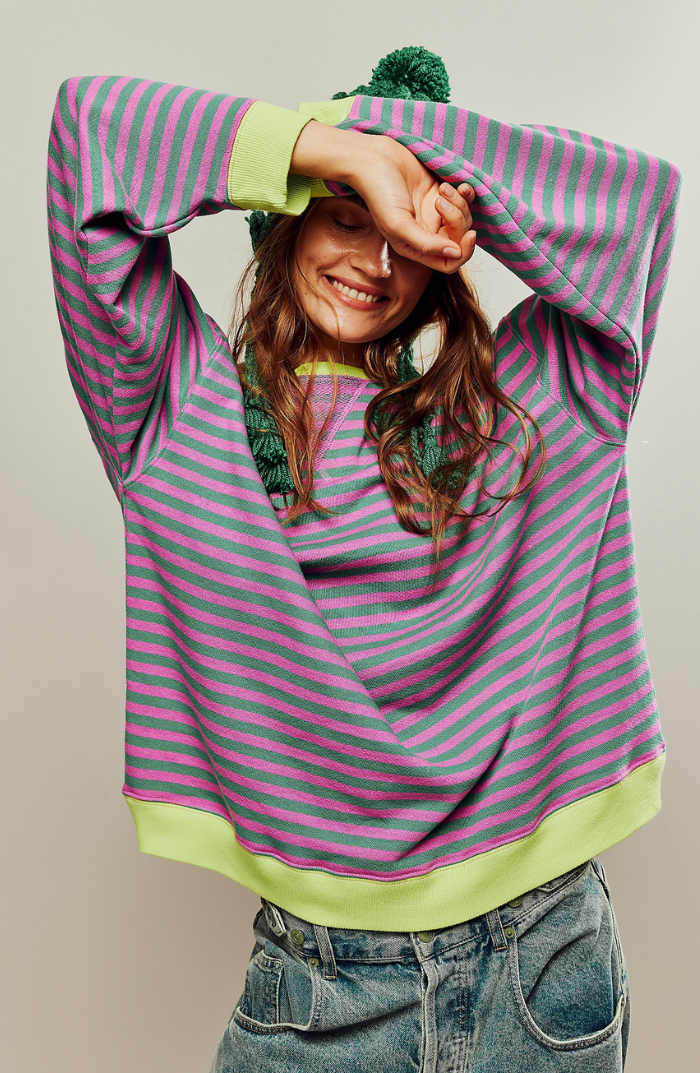 Damen Sweatshirt mit schmalen Streifen und Rundhals