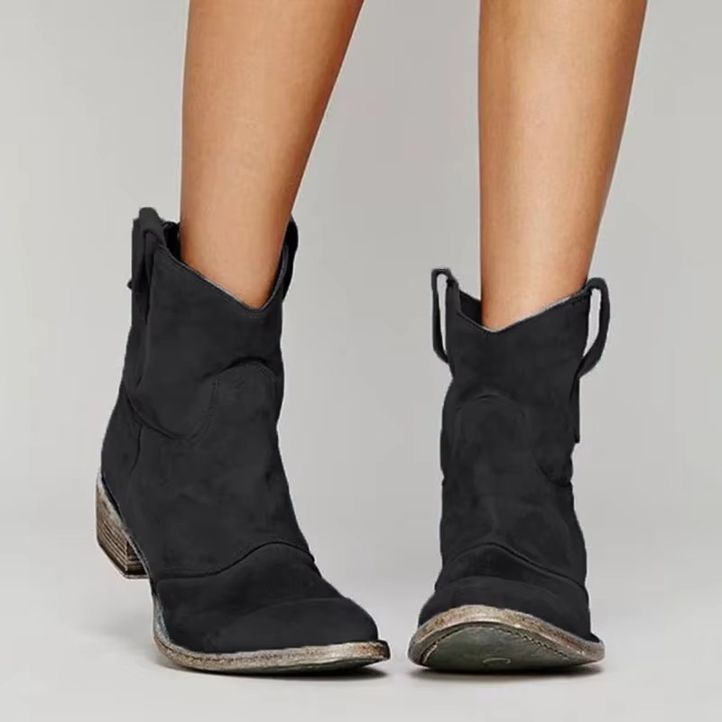 Damen Western-Boots mit niedrigem Absatz und Zugschlaufen