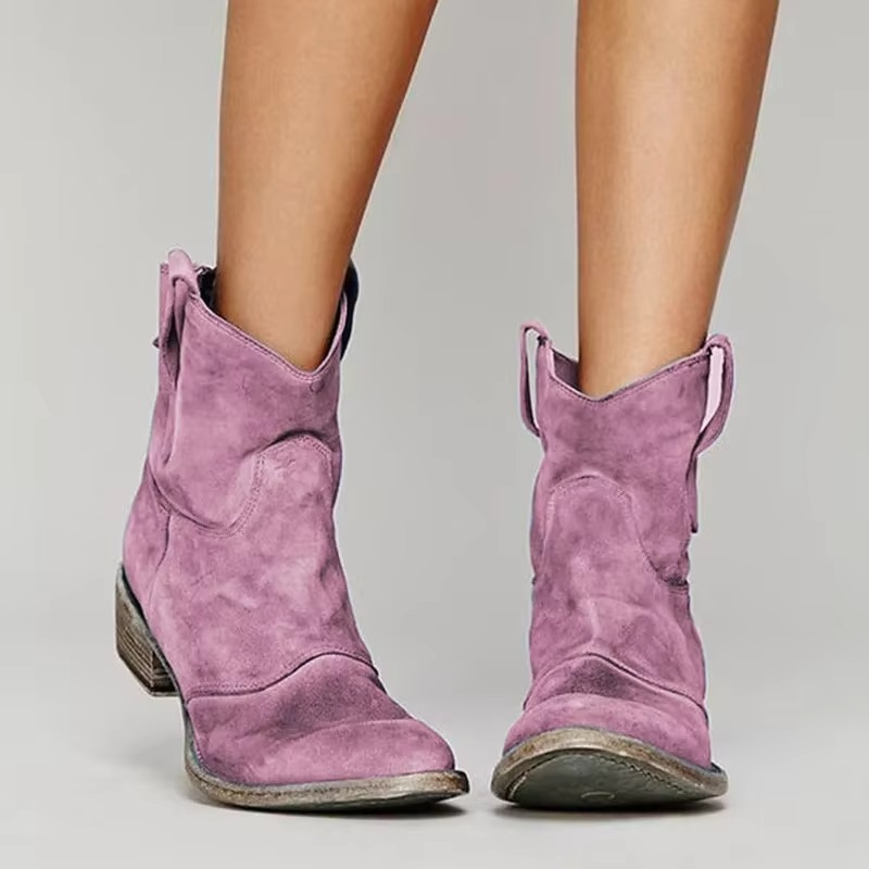 Damen Western-Boots mit niedrigem Absatz und Zugschlaufen