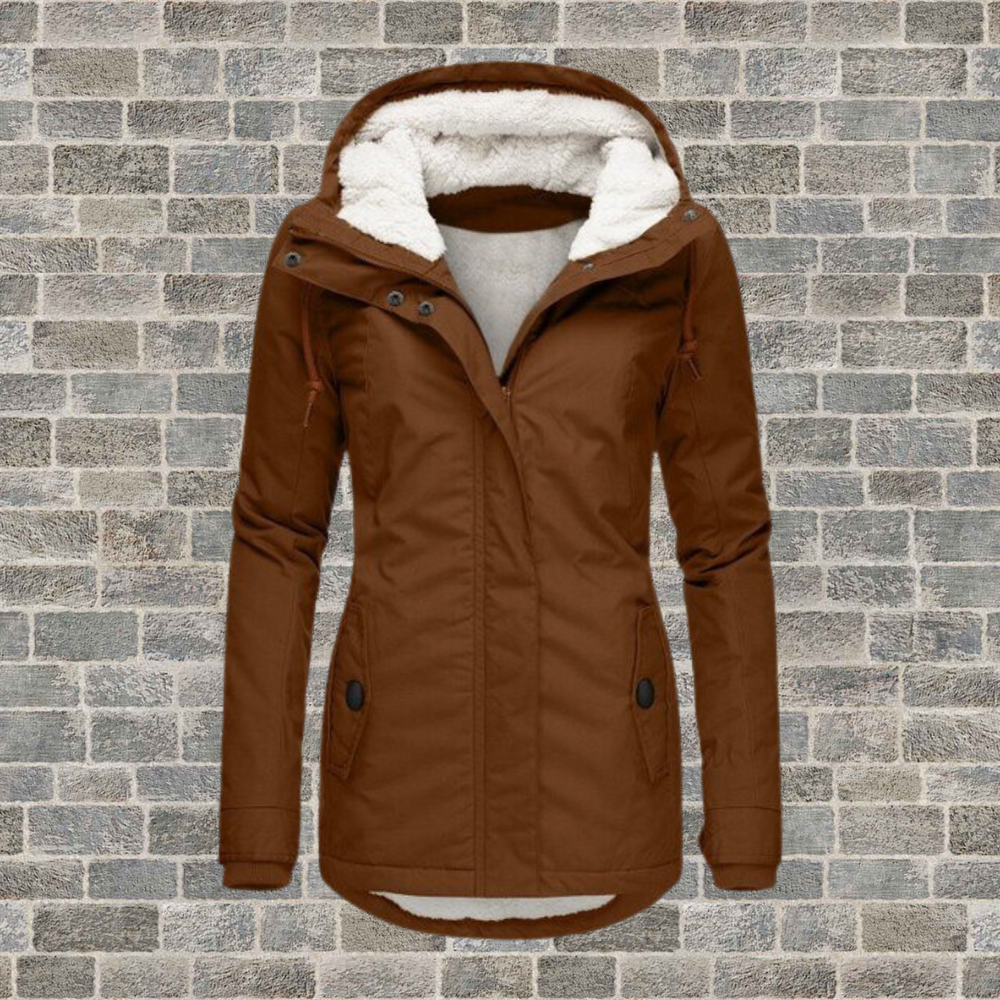 Damen Winterjacke mit Kapuze und hellem Teddyfutter