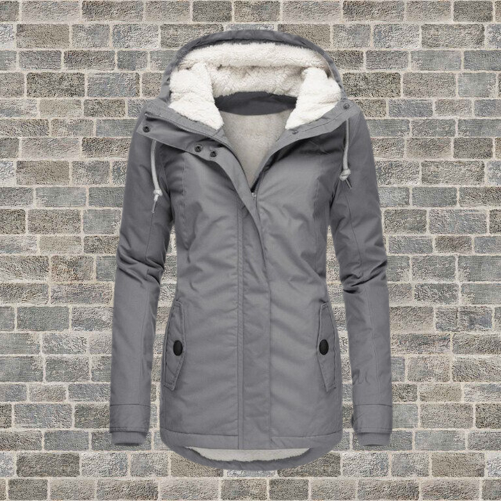 Damen Winterjacke mit Kapuze und hellem Teddyfutter