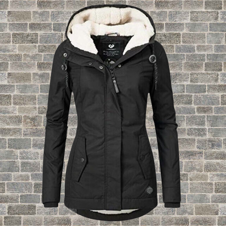 Damen Winterjacke mit Kapuze und hellem Teddyfutter