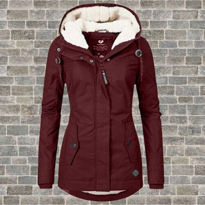 Damen Winterjacke mit Kapuze und hellem Teddyfutter