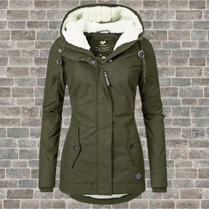 Damen Winterjacke mit Kapuze und hellem Teddyfutter