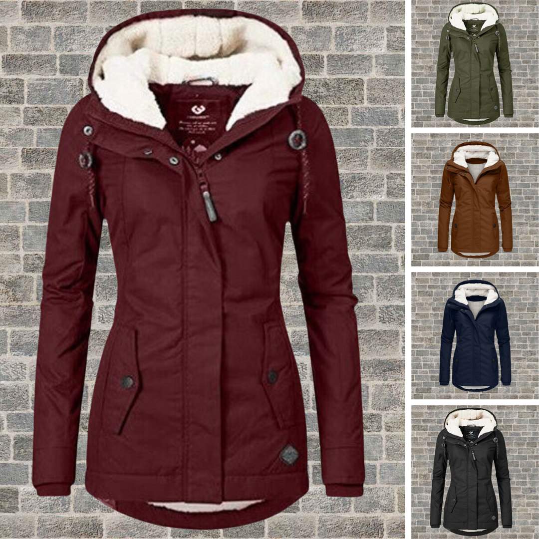 Damen Winterjacke mit Kapuze und hellem Teddyfutter