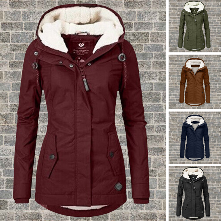 Damen Winterjacke mit Kapuze und hellem Teddyfutter