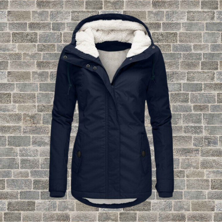Damen Winterjacke mit Kapuze und hellem Teddyfutter