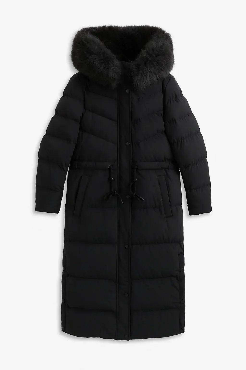 Alissa - Fur Hooded Longline Winter Coat