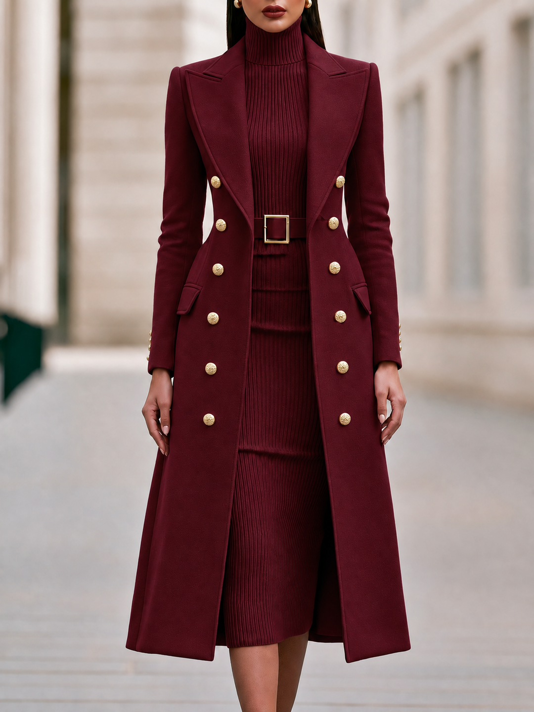 Damen Wintermantel mit Rippenkleid als Set