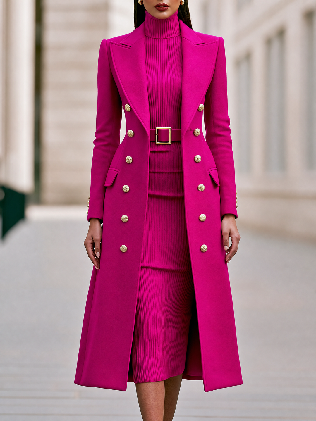 Damen Wintermantel mit Rippenkleid als Set