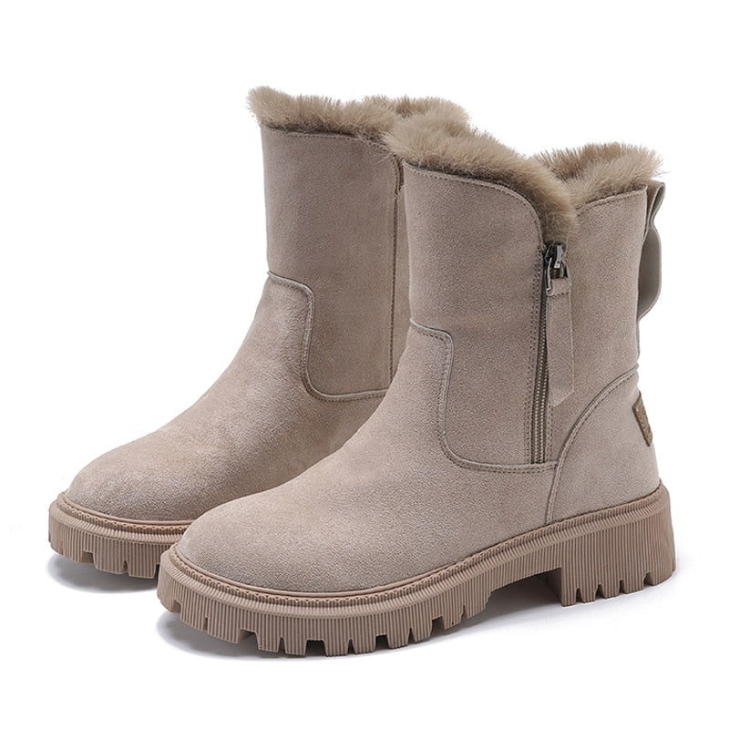 Damen Winterstiefel mit Plüschbesatz und Reissverschluss