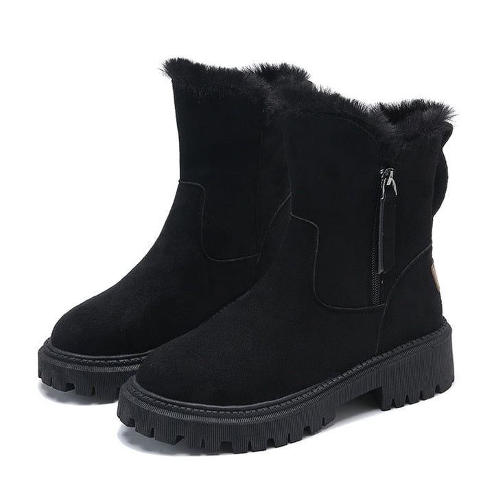 Damen Winterstiefel mit Plüschbesatz und Reissverschluss