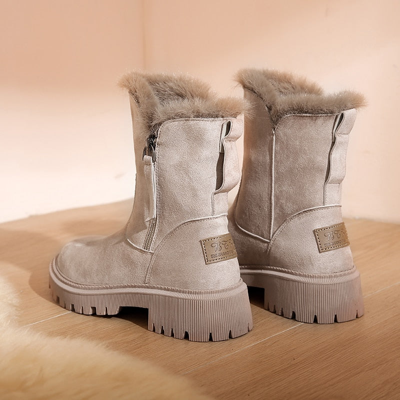 Damen Winterstiefel mit Plüschbesatz und Reissverschluss