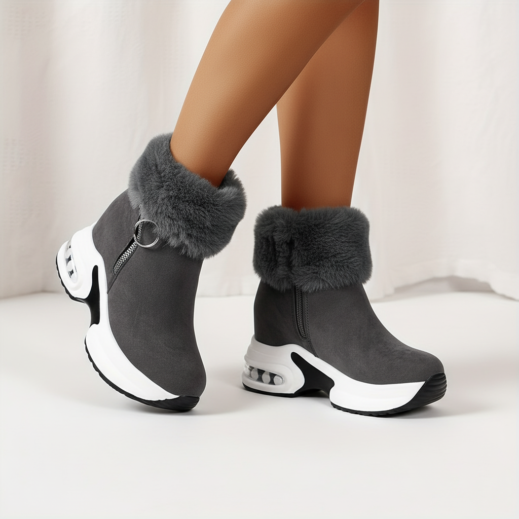 Damen Winterstiefel mit Plüschumschlag und Plateausohle