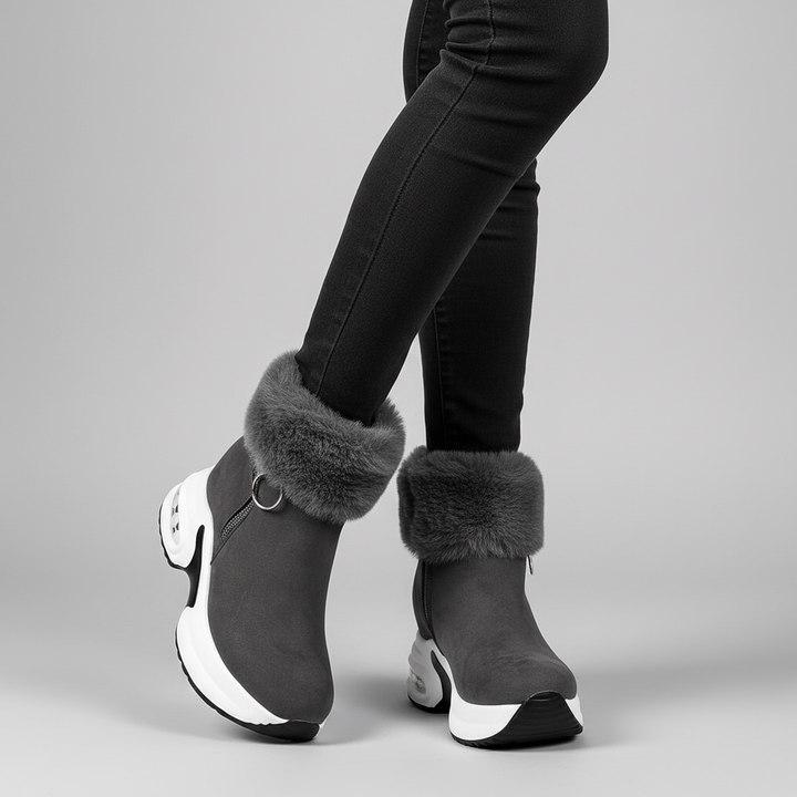 Damen Winterstiefel mit Plüschumschlag und Plateausohle