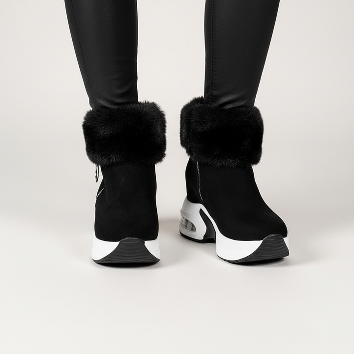 Damen Winterstiefel mit Plüschumschlag und Plateausohle