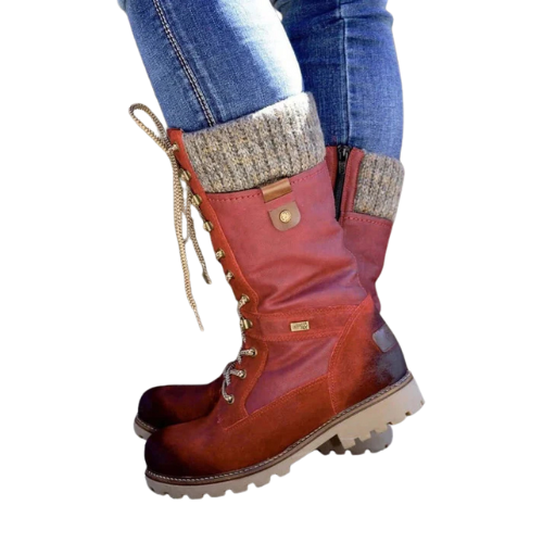 Damen Winterstiefel mit Strickbündchen und Schnürung