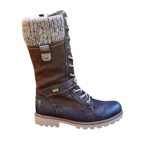 Damen Winterstiefel mit Strickbündchen und Schnürung