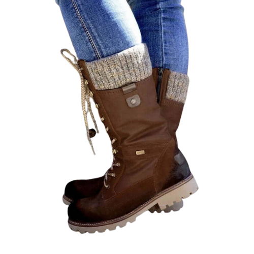 Damen Winterstiefel mit Strickbündchen und Schnürung