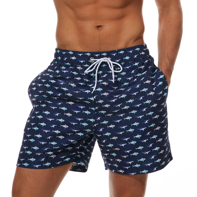 Herren Badeshorts Bedruckt mit Taschen Kordelzug Schnelltrocknend